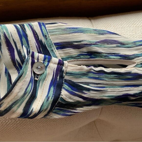 Karen Kane Teal Metallic LP Tie Front Top - Picture 10 of 13